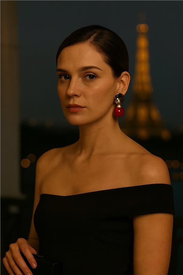 Emily Kırmızı - Gold Yuvarlak Kolye